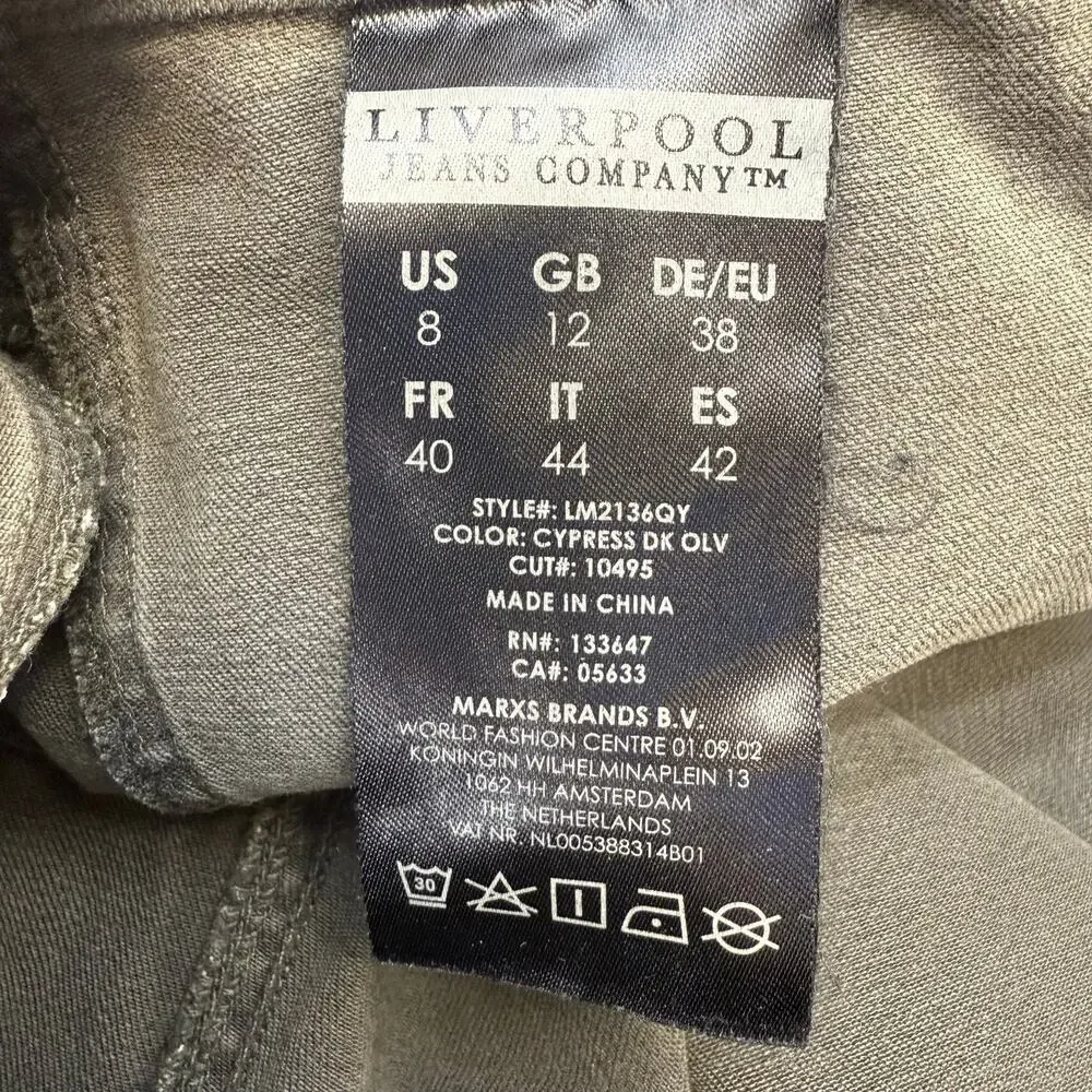 Liverpool Cargo Jeans Women's 8/29 Olive Green The Ankle Cargo Skinny Preppy - Picture 10 of 16